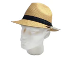 MELBOURNE HATS Fedora Ecuadorian Palm Straw Hat Handwoven Summer Panama Trilby - Putty