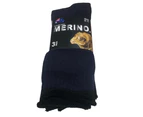 3 Pairs MERINO WOOL SOCKS Mens Heavy Duty Premium Thick Work Socks Cushion - Navy Blue