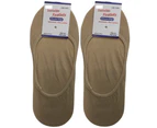 2x NO SHOW COTTON SOCKS Non Slip Heel Grip Low Cut Invisible Footlet Seamless - Beige