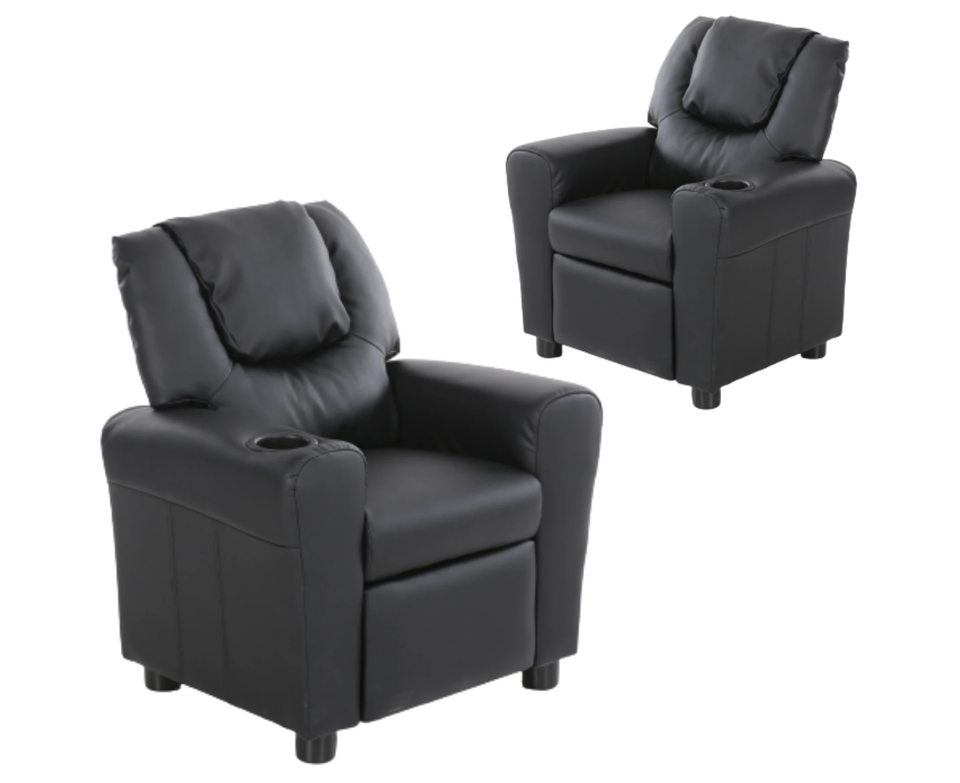 Set of 2 Oliver Kids Recliner Chair Sofa Children Lounge Couch PU Armchair Black