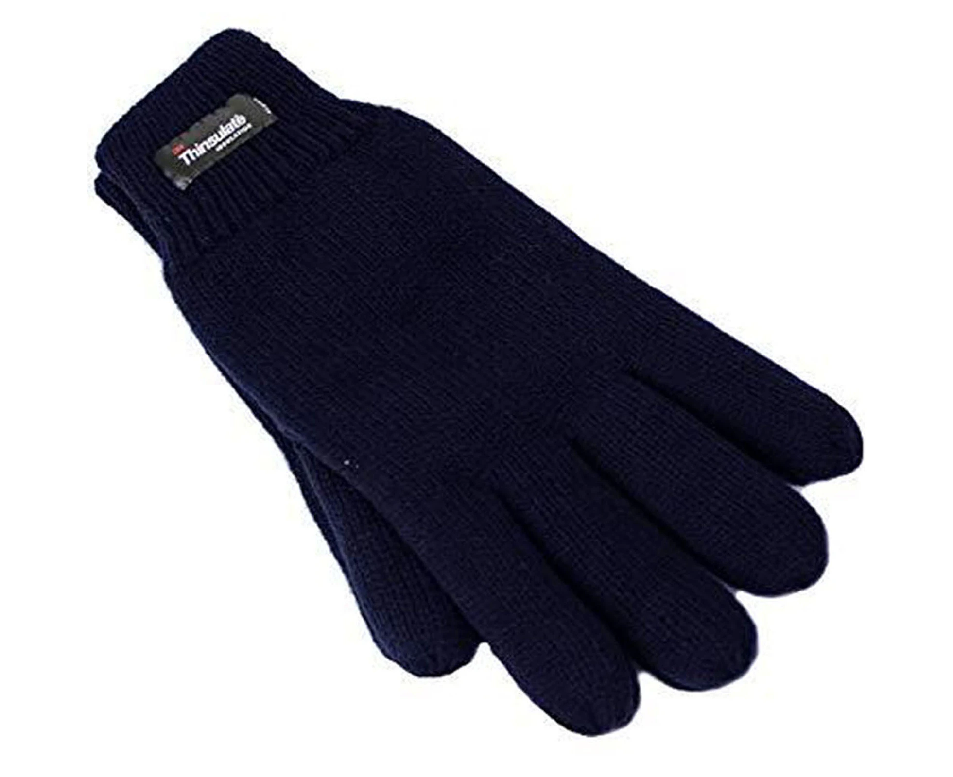 3M Thinsulate Womens Full Finger Knit Gloves Polar Fleece Thermal Insulation in Navy