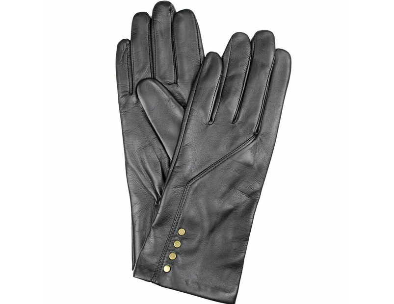 DENTS Women's Leather Gloves with Fleece Lining Warm Winter - Black