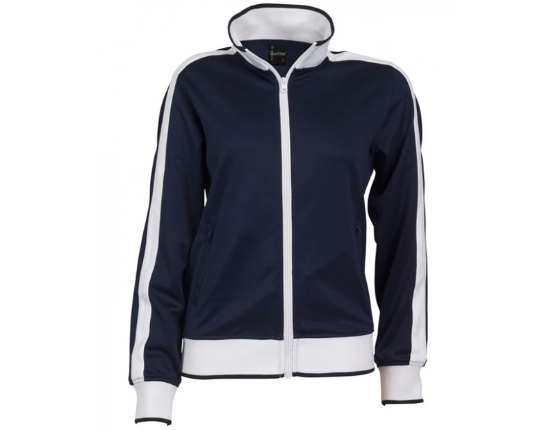 Identitee Ladies Track Top Jacket Tracksuit Warm Winter Full Zip Varsity Jumper - Navy/White