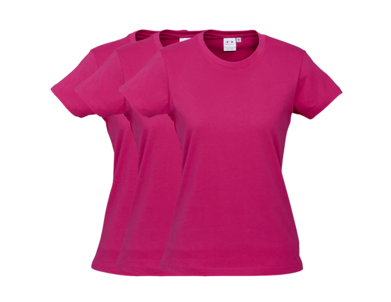 3x Women's Plain Ladies T SHIRT 100% COTTON Basic Tee Casual Top Size 6-24 BULK - Magenta Pink