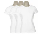 3x Women's Plain Ladies T SHIRT 100% COTTON Basic Tee Casual Top Size 6-24 BULK - White