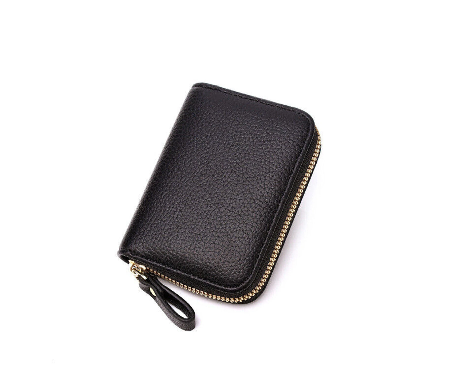 Women Zip Leather Wallet Card Holder Short Wallet RFID Blocking Coin Purse Pouch - Black