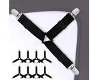 Bed Sheet Holder Straps, 8 PCS Bed Sheet Fasteners Adjustable Triangle Elastic Suspender Mattress Corner Clips with Heavy Duty Grippers Black-White