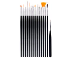 15Pcs/Set Pro Nail Art Dotting Drawing Pen Polish Makeup Brushes Manicure Tools - Black