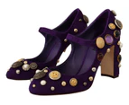 Dolce & Gabbana Purple Suede Embellished Pump Mary Jane Shoes