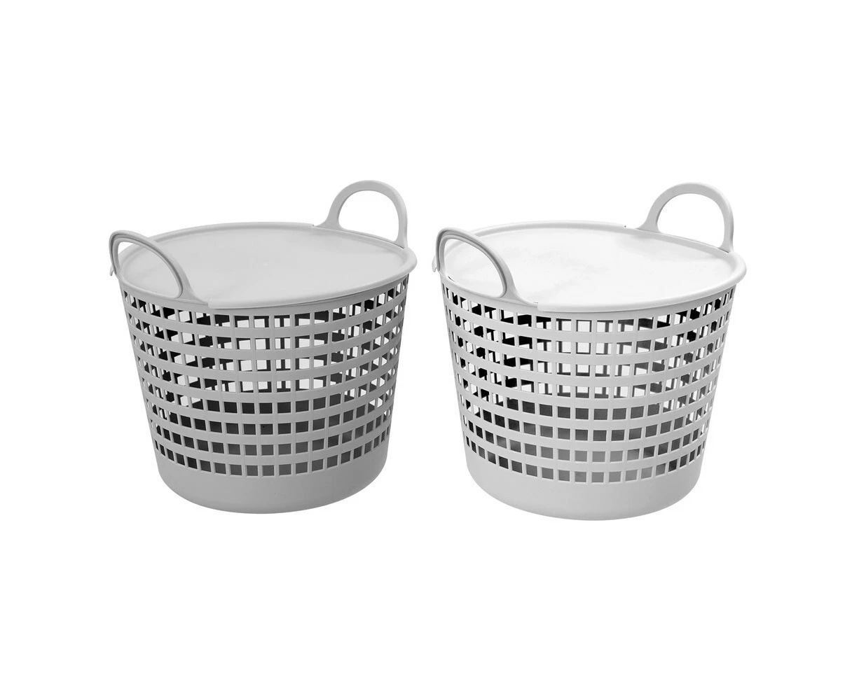 2x Boxsweden 26L/40x37.3cm Flexi Laundry Basket Lidded Clothes Storage Assrtd