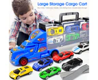 1 Set Kids Container Car with Slide Track 6 Mini Car Extendable Carry Handle Alloy Model Toy Portable Simulation Sliding Car Toy Play Set Gift - Blue