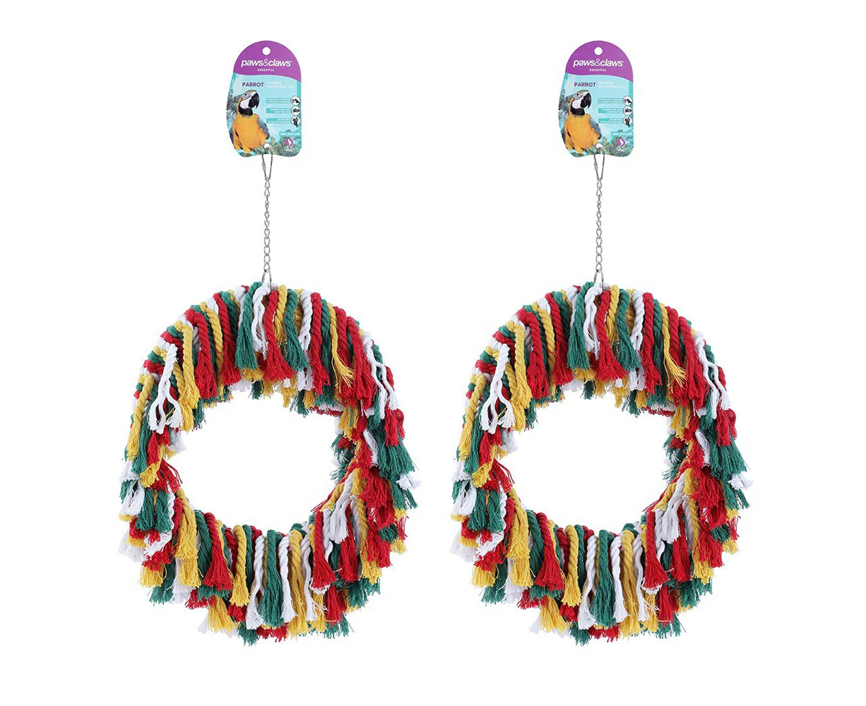 2x Paws & Claws 44cm Parrot Rope Ring Pet/Bird Hanging Interactive Fun Play Toy