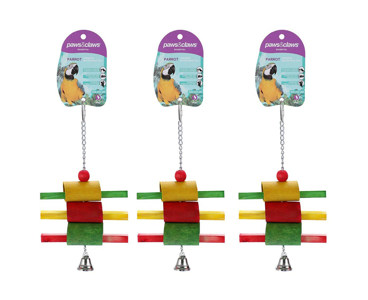 3xPaws & Claws 20cm Rainbow Stick Parrot Bird Hanging Enrichment Interactive Toy