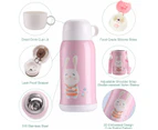 Kid Stainless Steel Water Bottle with Straw Insulated Thermos Vacuum 5 Walled Thermal Tumbler, Animals Flask Travel Mug for School Lunch-pink