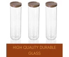 6 x GLASS CANISTERs  w/ WOODEN LIDs 1650mL Kitchen Food Storage Containers Jars Clear Glass Food Storage Containers Home Canisters with Airtight Lids