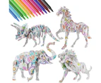3D Coloring Puzzle Set, 4 Animals Painting Puzzles with 12 Pen Markers, Creativity DIY Gift for Boys Girls Age 8-12 Years Old Kids