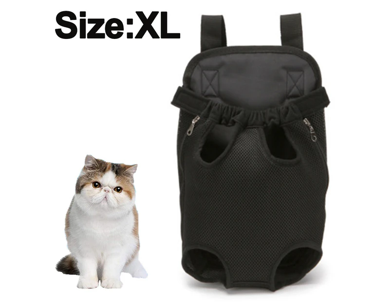 Black Mesh Size Xl Backpack - Legs In Front - Pet Carrier For Large, Medium And Small Dogs, Suitable For Walking Walks And Motorbike Rides.