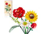 Flowers Bouquet Sets Mini Artificial Flowers Building Blocks for Gifts, DIY Bouquet Building Bricks - Sunflowers