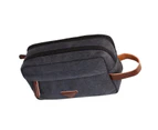 Men'S Travel Toiletry Bag With Double Compartments Canvas Leather Cosmetic Makeup Organizer Dopp Shaving Kits - Black
