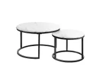 Set of 2 Coffee Table Round Marble Nesting Side End Table Furniture