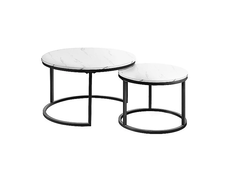 Set of 2 Coffee Table Round Marble Nesting Side End Table Furniture