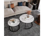 Set of 2 Coffee Table Round Marble Nesting Side End Table Furniture