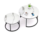 Set of 2 Coffee Table Round Marble Nesting Side End Table Furniture