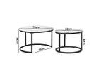 Set of 2 Coffee Table Round Marble Nesting Side End Table Furniture