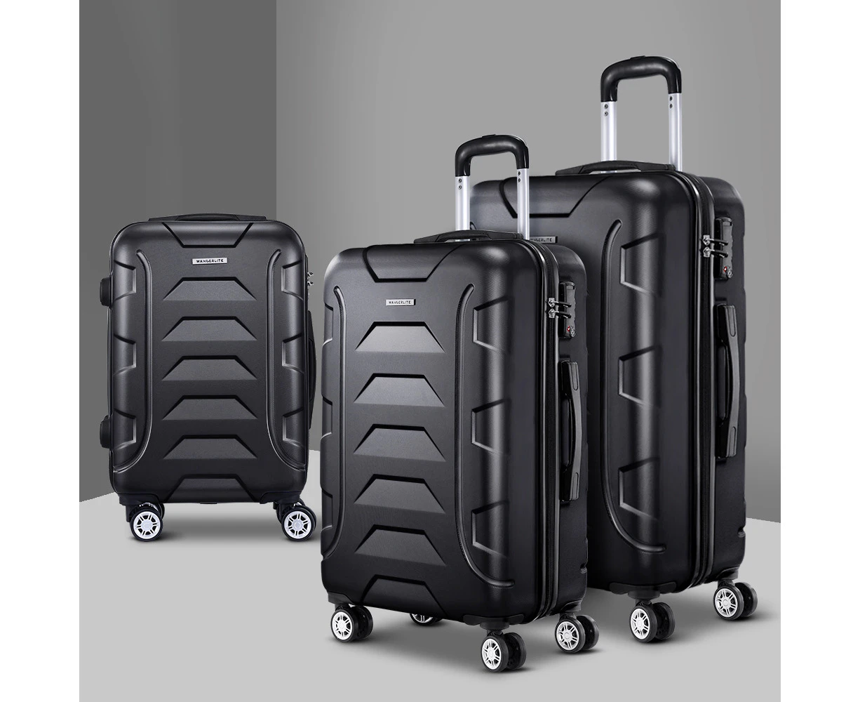 Wanderlite 3pc Luggage Trolley Travel Suitcase Set TSA Hard Case Lightweight Black