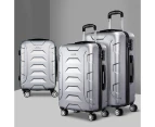 Wanderlite 3pc Luggage Trolley Travel Suitcase Set TSA Hard Case Shell Strap Silver