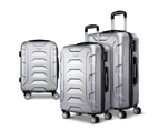 Wanderlite 3pc Luggage Trolley Travel Suitcase Set TSA Hard Case Shell Strap Silver