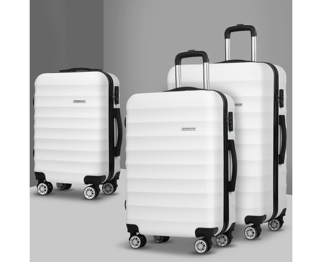 Wanderlite 3pcs Luggage Trolley Travel Suitcase Set TSA Hard Shell Case Strap White