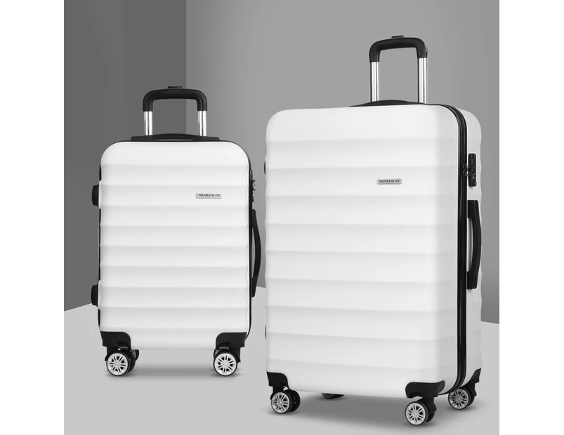 Wanderlite 2pcs Luggage Trolley Travel Suitcase Set TSA Hard Shell Case Strap White