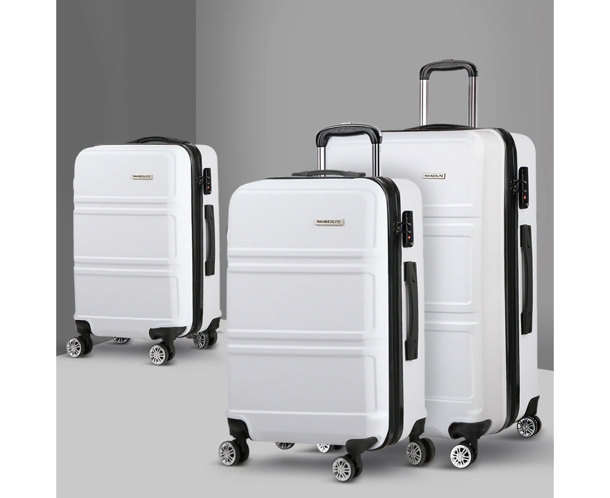 Wanderlite 3pc Luggage Trolley Set Suitcase Travel TSA Carry On Hard Case Lightweight White