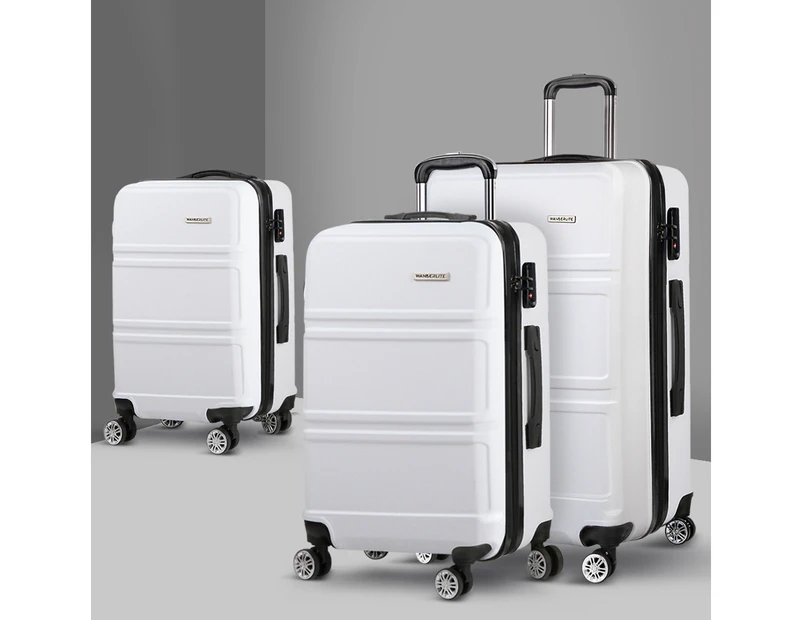 Wanderlite 3pc Luggage Trolley Set Suitcase Travel TSA Carry On Hard Case Lightweight White