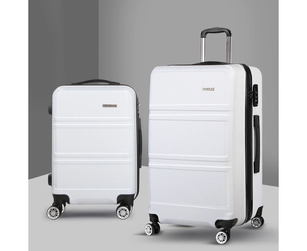 Wanderlite 2pc Luggage Trolley Set Suitcase Travel TSA Carry On Hard Case Lightweight White