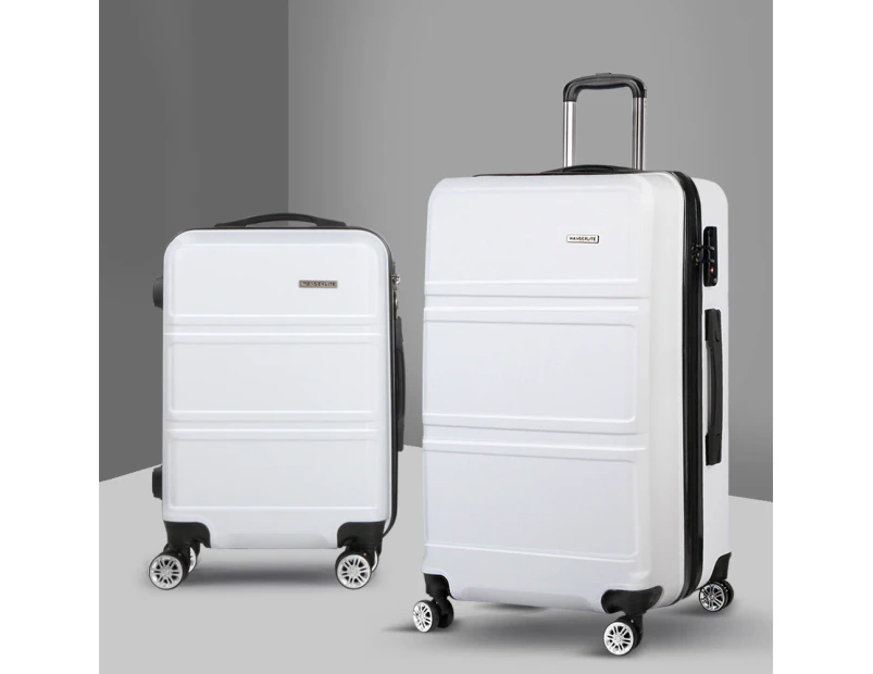 Wanderlite 2pc Luggage Trolley Set Suitcase Travel TSA Carry On Hard Case Lightweight White