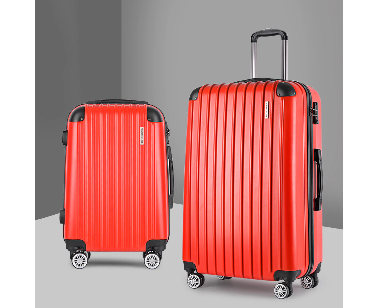 Wanderlite 2pc Luggage Trolley Travel Set Suitcase Carry On TSA Hard Case Lightweight Red