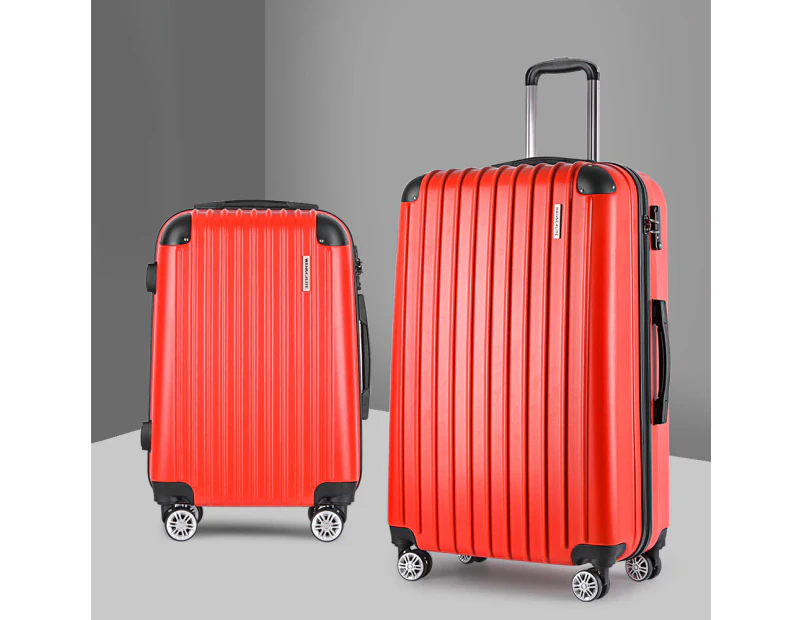 Wanderlite 2pc Luggage Trolley Travel Set Suitcase Carry On TSA Hard Case Lightweight Red