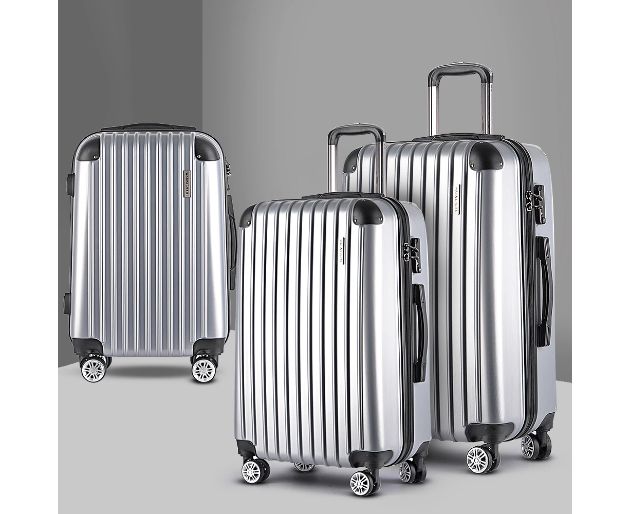 Wanderlite 3pc Luggage Trolley Travel Set Suitcase Carry On TSA Lock Hard Case Lightweight Silver