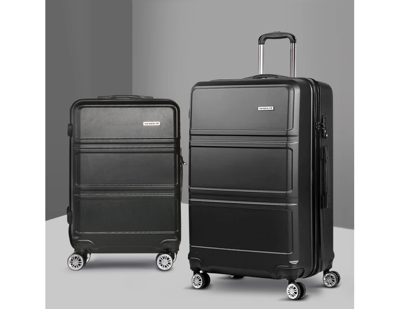 Wanderlite 2pc Luggage Trolley Set Suitcase Travel TSA Carry On Hard Case Lightweight Black