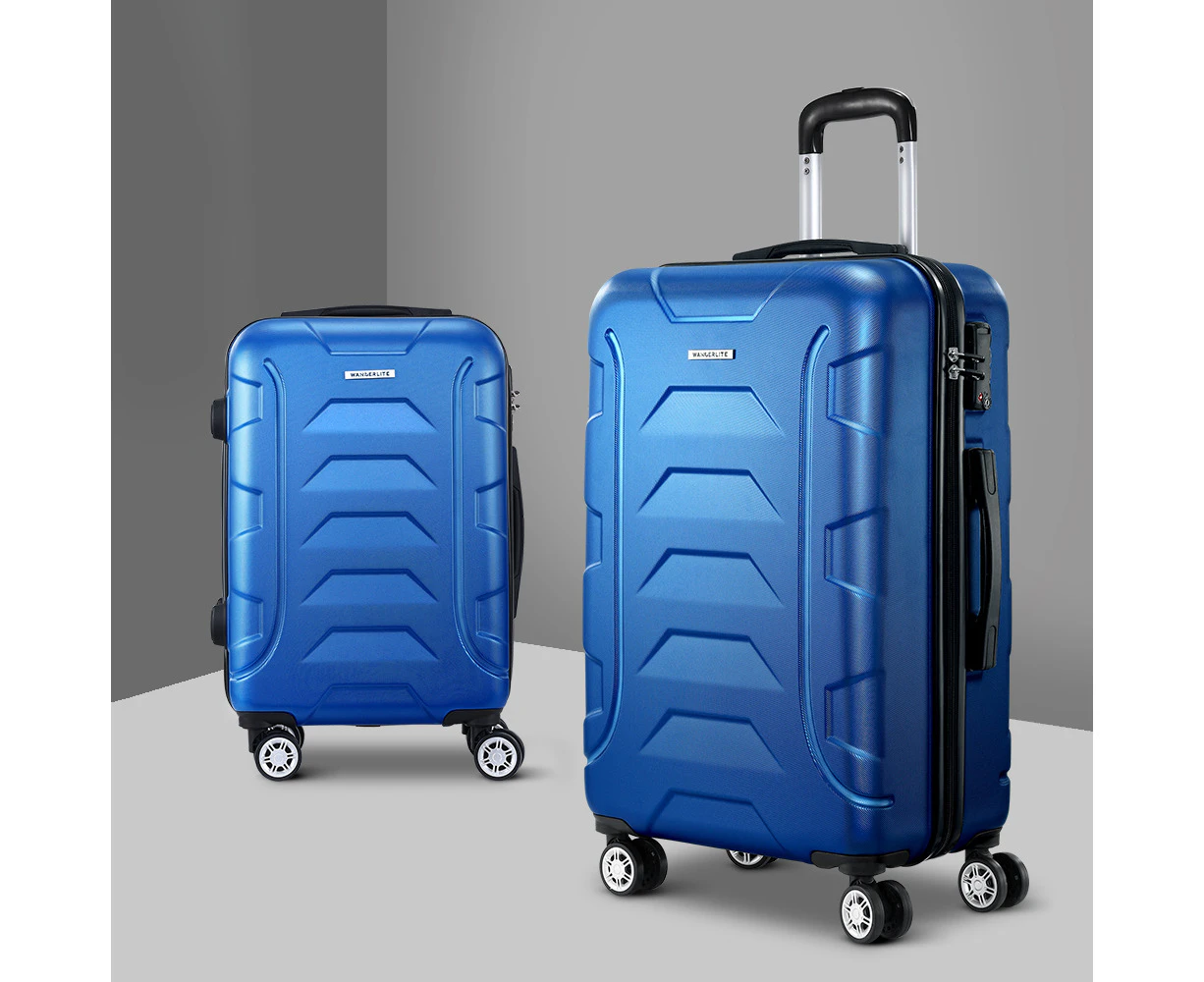 Wanderlite 2pc Luggage Trolley Travel Suitcase Set TSA Hard Case Lightweight Blue