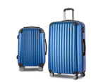 Wanderlite 2pc Luggage Trolley Travel Set Suitcase Carry On TSA Hard Case Lightweight Blue