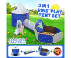 Kids Pop Up Tent Ball Pit Basketball Hoop Dollhouse Indoor Playground Teepee Playhouse Princess Castle Crawl Tunnel Outdoor Playset Blue