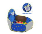 Kids Pop Up Tent Ball Pit Basketball Hoop Dollhouse Indoor Playground Teepee Playhouse Princess Castle Crawl Tunnel Outdoor Playset Blue