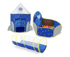 Kids Pop Up Tent Ball Pit Basketball Hoop Dollhouse Indoor Playground Teepee Playhouse Princess Castle Crawl Tunnel Outdoor Playset Blue