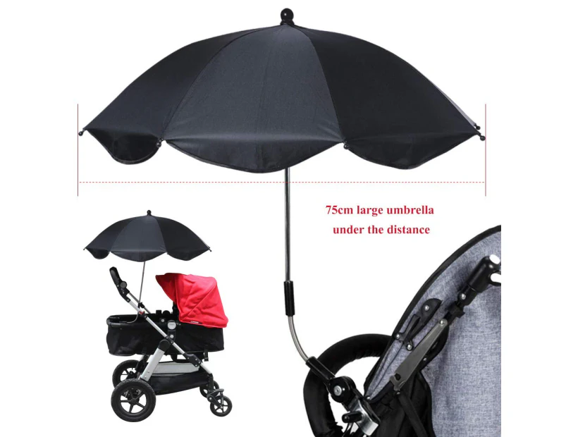Universal Stroller Umbrella Curved Parasol Awning Diameter 75Cm Uv Protection For Strollers, Pushchairs Accessories—Black