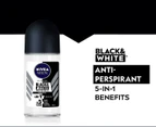 3 x Nivea Men Black & White Invisible Roll-On Deodorant Original 50mL