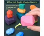 Balance Stone Wooden Stacking Toys, 20 Pieces Montessori Wooden Toys Colorful Meditation Balance Stone Stacking Game