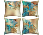 Abstract Pillow Covers Set of 4 Nordic Pillow Cases Teal Blue and Gold Modern Decorative Cushion Covers for Sofa Couch 18x18 inches